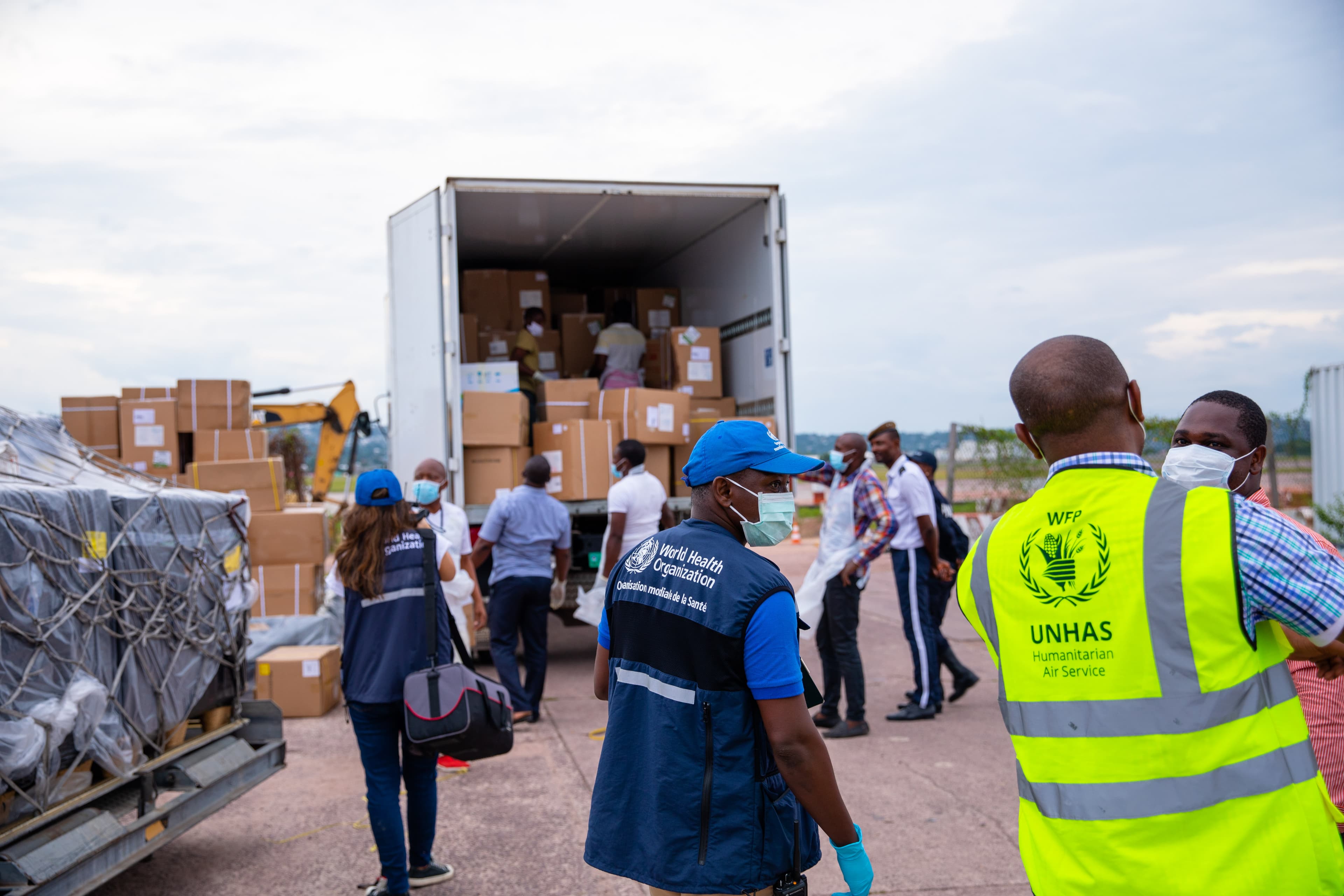 Workers coordinating at border crossing