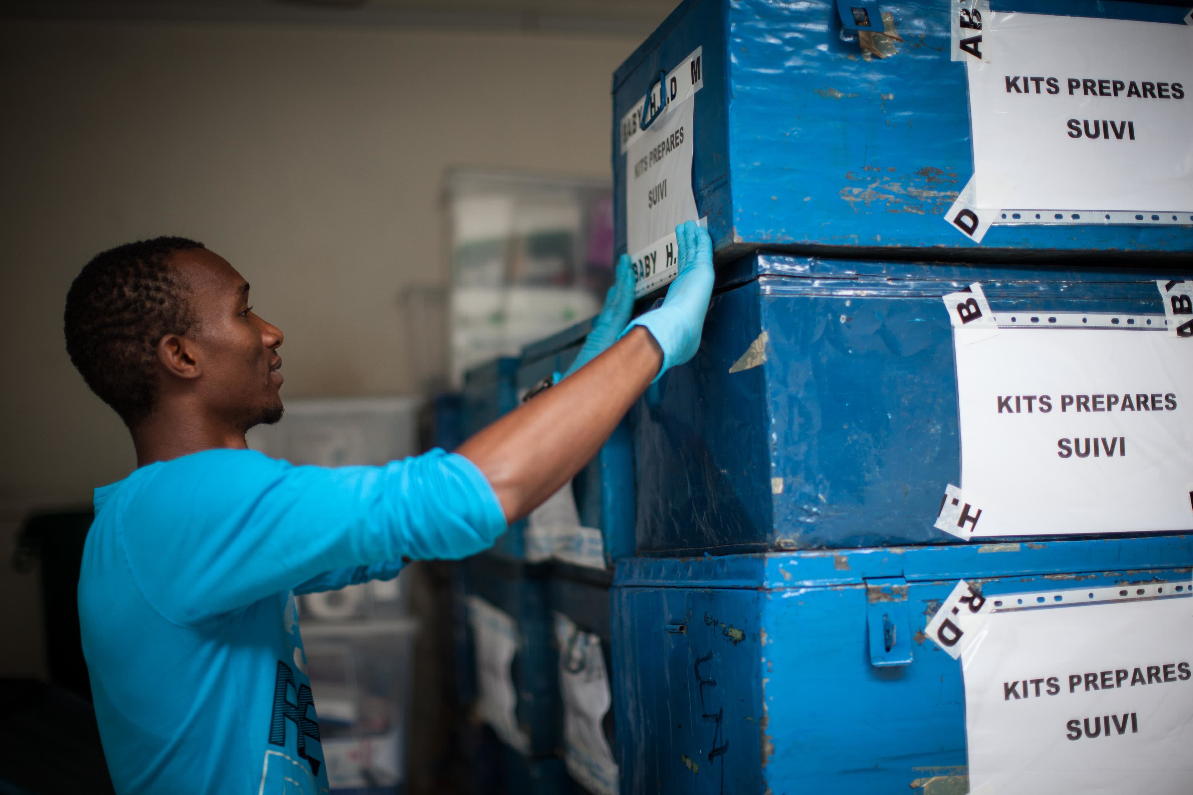 Medical worker organizing supplies